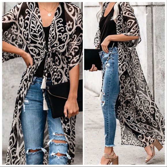 NEW‼️RESTOCK‼️Black apricot Printed Duster- Kimono - Picture 2 of 4